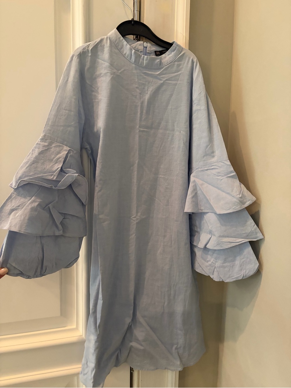 Zara Pale Blue Tiered Ruffle Sleeve Long-Sleeve Dress